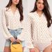 Free People Tops | Free People Long Sleeve Button Front Bodysuit Size Small Willow | Color: White/Yellow | Size: S