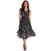 Plus Size Women's Printed Empire Waist Dress by Roaman's in Black White Brushstrokes (Size 38 W) Formal Evening