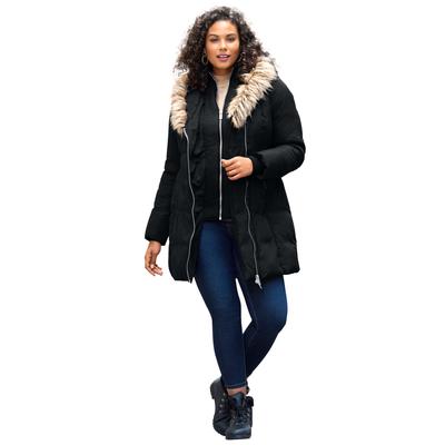 Plus Size Women's Asymmetrical Double Layer Puffer Coat by Roaman's in Black (Size 38/40)