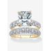 Women's Yellow Gold-Plated Emerald Cut Bridal Ring Set Cubic Zirconia by PalmBeach Jewelry in Yellow Gold (Size 7)