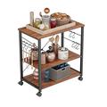 17 Stories 3 Tier Utility Kitchen Service Cart w/ Wheels, Microwave Cart w/ Storage, Kitchen Coffee Station, Frame & 10 Hooks in Brown | Wayfair