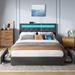 Orren Ellis Storage Bed w/ Adjustable Headboard, LED lights & USB Power Strips Upholstered/Metal/Polyester in Gray | Wayfair