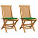 VidaXL Patio Chairs Outdoor Bistro Folding Chair w/ Cushions Solid Wood Teak in Green | 35.04 H x 18.5 W x 23.62 D in | Wayfair 3062465