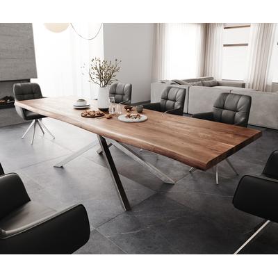 DELIFE Esstisch Edge 300x100 XL Akazie Braun Kreuzgestell Rechteck Edelstahl Live-Edge, Esstische, Baumkantenmöbel, Massivholzmöbel, Massivholz Image