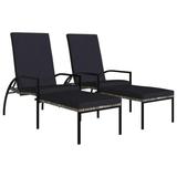 Sun Loungers, 2 Pcs Rattan Chaise Lounge Chair with Footrest & Cushion