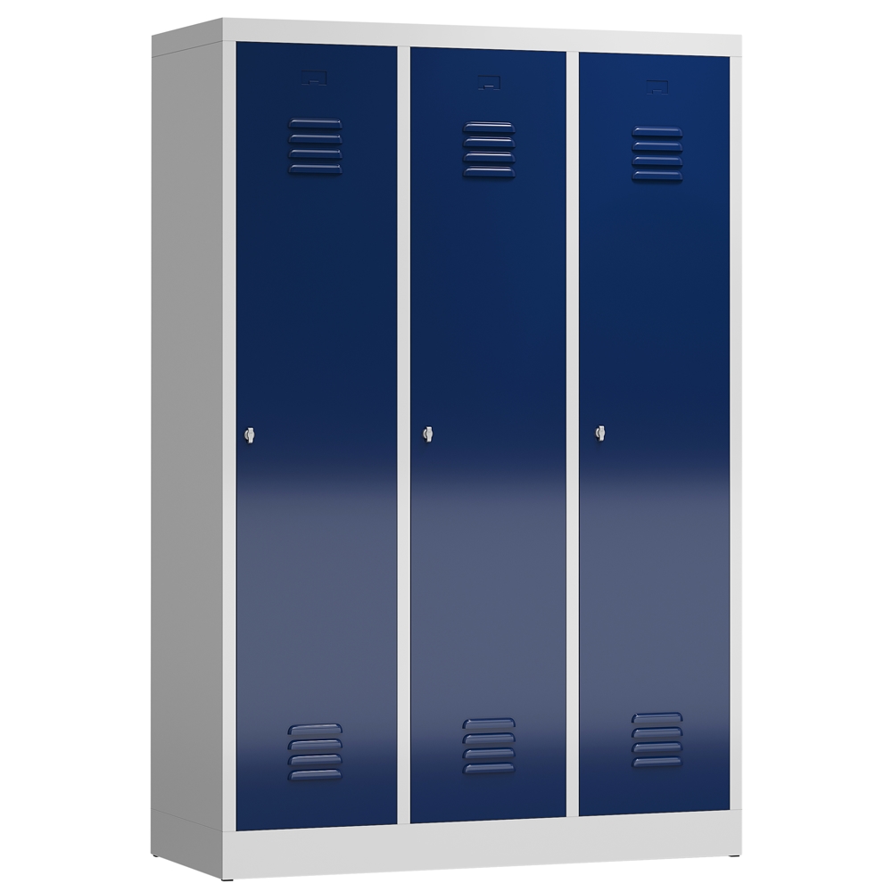ClassiX Garderobenschrank, 3 Abteile mit S/W-Trennung, 1800 x 1185 x 500 mm, lichtgrau/enzianblau Image