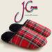 J. Crew Shoes | J.Crew Red Tartan Plaid Shine Navy Blue Faux Fur Sherpa Lined Slippers | Color: Blue/Red | Size: 10