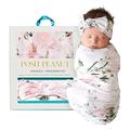 Posh Peanut Baby Swaddle Blanket- Large Premium Knit Viscose from Bamboo- Infant Swaddling Wrap, Receiving Blanket and Headband Set- Vintage Pink Rose