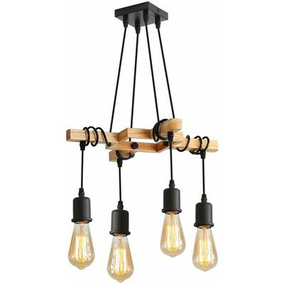 Goeco - Industrielle Hängeleuchte, Vintage Deckenleuchte aus Holz und Schwarz, Industrieller Image