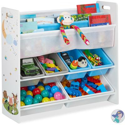 Kinderregal, 6 Boxen, 4 Stofffächer, Lagerfeuer Kindermotiv, Spielzeugregal HxBxT: 78 x 86 x 26,5 Image
