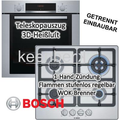 Bosch - Herd set Einbaubackofen mit Gaskochfeld - autark, 60 cm, Teleskopauszug, 3D Heißluft neu