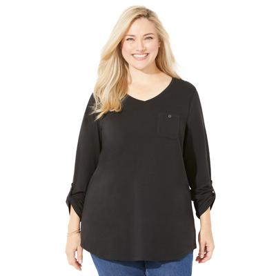 Plus Size Women's Liz&Me V-Neck Top by Liz&Me By Catherines in Black (Size 5X)