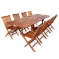 Loon Peak® Caydin 9-Piece Twin Butterfly Leaf Teak Extension Outdoor Table Folding Chair Set Wood in Brown | 72 W x 36 D in | Wayfair