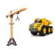 Dickie 201139012 Toys Mega Crane, elektrischer Kran mit Fernbedienung, ab 3 Jahren, 120 cm hoch, mit Greifarm, Seilwinde, Kabine, Ladeplattform & 203723004 Volvo Knickgelenkter Dumper, gelb/grau