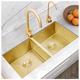 Gold Double Bowl Kitchen Sink Stainless Steel Brushed 30"-34" Large Sink With 2 Gold Drainers And Mounting Components Various Package Options (Color : B, Size : 85x45x22cm)