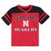 Girls Toddler Colosseum Scarlet/Black Nebraska Huskers Piecrust Promise Striped V-Neck T-Shirt