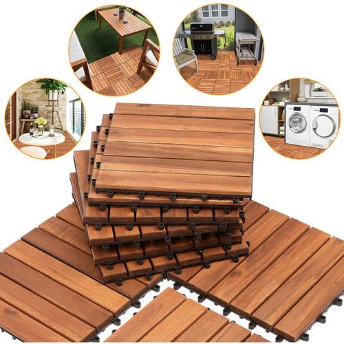 Hengda – Holzfliesen aus Akazien Holz 30x30cm, 6 Latten Fliese 7m², Bodenfliesen für Terrassen und