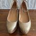 Anthropologie Shoes | Anthropologie Pilcro And The Letterpress Gold Metallic Wedge Heels | Color: Cream/Gold | Size: 7.5