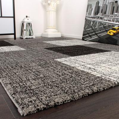 Designer Teppich Modern Kariert Kurzflor Design Meliert In Grau Creme Braun 80x150 cm - Paco Home Image