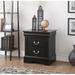 Traditional Style Solid Pinewood Nightstand with 2 Drawers in Black Brushed Nickel Metal Handle GLIDE Center Metal