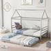 Twin Size Metal Frame House Shape Platform Bed with Trundle Bed