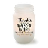 Trinx Thanks Awesome Friend Frosted Glass Mason Jar Votive Candle Holder, 10.25 Oz 3X5 Glass in Black/White/Yellow | 3 H x 3 W x 5 D in | Wayfair