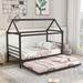 Nestfair Twin Size Metal House Shape Platform Bed with Trundle