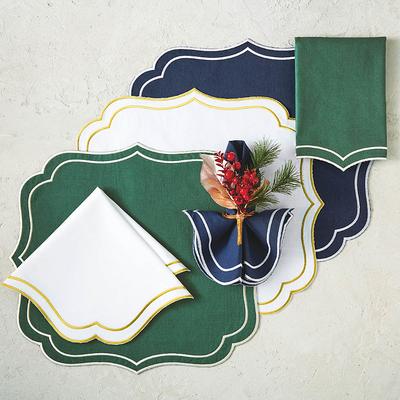 Set of 4 Claudette Embroidered Table Linens - Aspen Green, Aspen Green Napkins - Frontgate