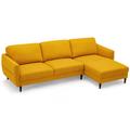 Costway L-Shaped Fabric Sectional Sofa with Chaise Lounge and Solid Wood Legs-Yellow