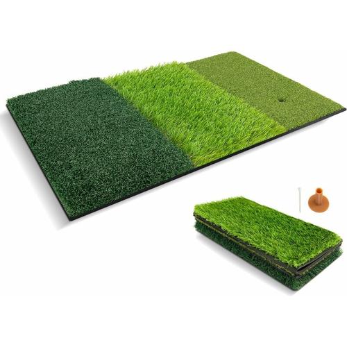 42x65cm Golf Schlagmatte, Golfmatte 3 Farben langes und kurzes Gras, Golf-übungsmatte klappbar mit