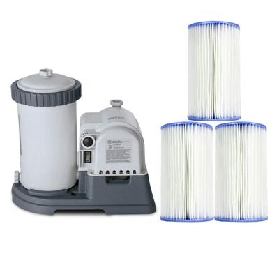 Intex 2500 GPH Swimming Pool Filter Pump + Replacement Filter Cartridge (3 Pack) - 24.2