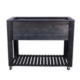 40 in x 32 in x 20 in Grey WoodenElevated Planter with Shelf and Wheel - 40x32x20