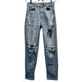 American Eagle Outfitters Jeans | American Eagle Outfitters Stretch Distressed 5-Pocket Ripped Jeans Size 00 | Color: Blue/White | Size: 00