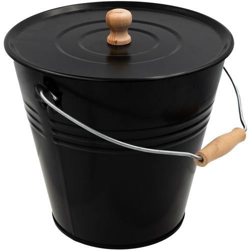 Zinkeimer Ascheeimer mit Deckel schwarz, Größe (12 Liter), ideale Kamin Zubehör