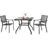 Costway 3 Pieces Patio Dining Set Stackable Chairs Armrest Table with Umbrella Hole