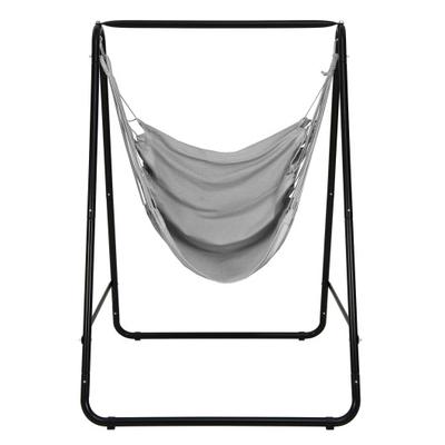 Costway Hanging Padded Hammock Chair with Stand and Heavy Duty Steel-Gray