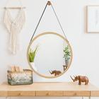 [en.casa] - Specchio Sospeso 'Bykle' Rotondo ø 38 cm Cornice in Bambù e Cintura Regolabile in
