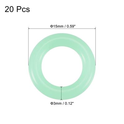 Tent Stakes Silicone O-Rings Glow in the Dark 15mm OD 3mm Width, Green