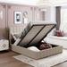 Queen Size Upholstered Solid Wood Platform Bed with Hydraulic Storage System