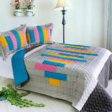 Creative Life 3PC Vermicelli-Quilted Patchwork Quilt Set (Full/Queen Size)