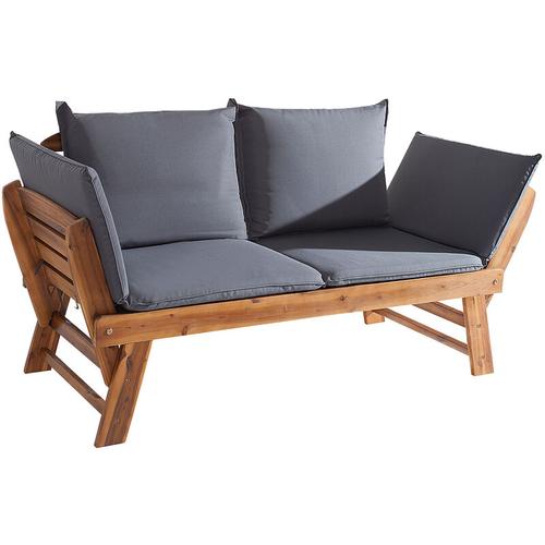 Massivholz Sitzbank modular 152cm braun grau Akazie inkl. Kissen Gartenbank klappbar Balkon