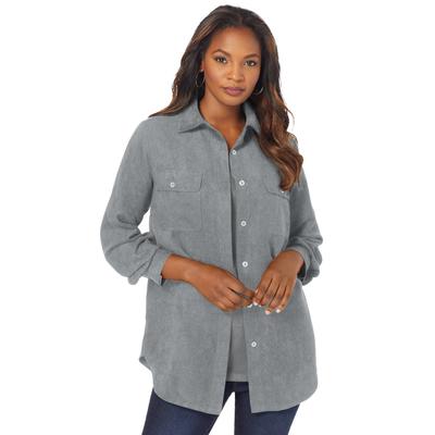 Plus Size Women's Faux Suede Button-Front Shirt by Roaman's in Gunmetal (Size 44 W) Button Down