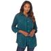 Plus Size Women's Faux Suede Big Shirt by Roaman's in Midnight Teal (Size 34 W) Button Down