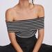 Anthropologie Tops | Maeve Anthropologie L P Nwt Black White Striped Off Shoulders Top L Petite | Color: Black/White | Size: Lp