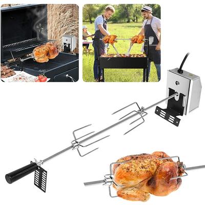 Grillspieß Set 107cm Edelstahl Drehspieß mit Motor, 220V - 240V, inkl. 2X Fleischnadeln