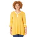 Plus Size Women's Liz&Me® Henley Top by Liz&Me in Honey Mustard Dot (Size 2X)