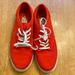Vans Shoes | Cherry Red Lace Up Ladies Vans In Hood Condition Please See Pics Size 9.5 Cute | Color: Red/White | Size: 9.5