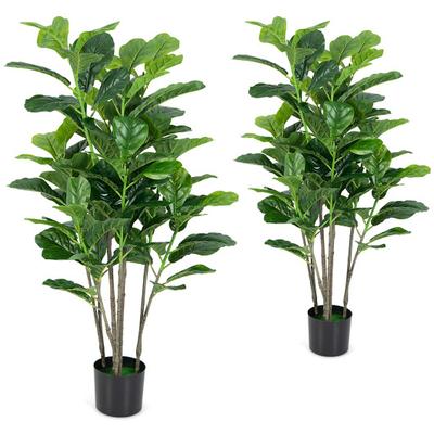 Costway 51 Inch 2-Pack Artificial Fiddle Leaf Fig Tree for Indoor and Outdoor