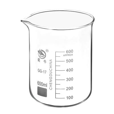 600ml Low Form Glass Beaker, 3.3 Borosilicate Lab Measuring Cups - Clear