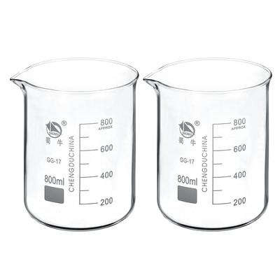 2pcs 800ml Low Form Glass Beaker 3.3 Borosilicate Lab Measuring Cups - Clear